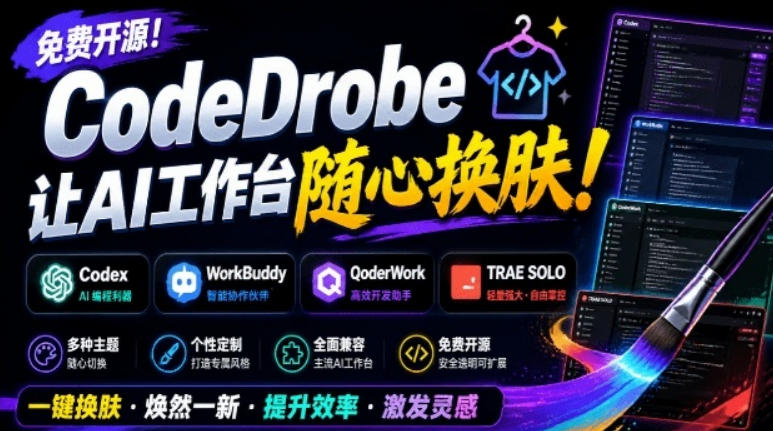 免费开源的CodeDrobe，让AI工作台随心换肤，支持Codex、WorkBuddy等，免费且本地运行！-巅峰研习社