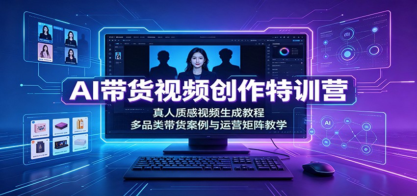 AI带货视频创作特训营：真人质感视频生成教程，多品类带货案例与运营矩阵教学-巅峰研习社