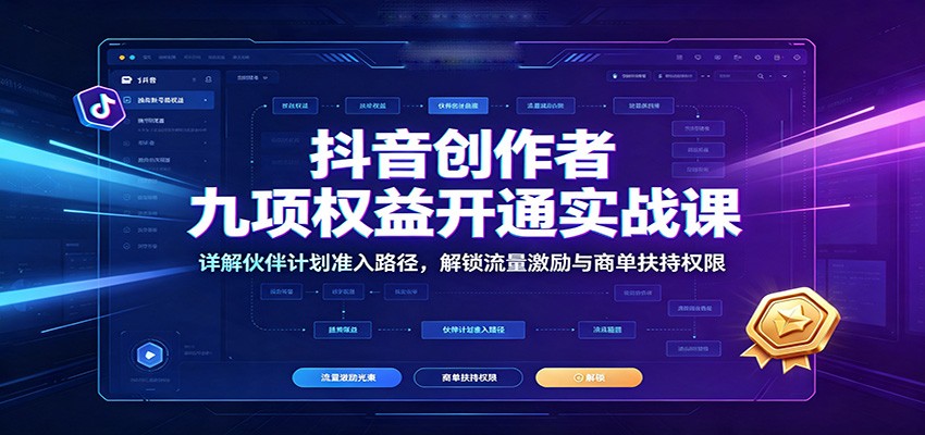 抖音创作者九项权益开通实战课:详解伙伴计划准入路径,解锁流量激励与商单扶持权限-巅峰研习社