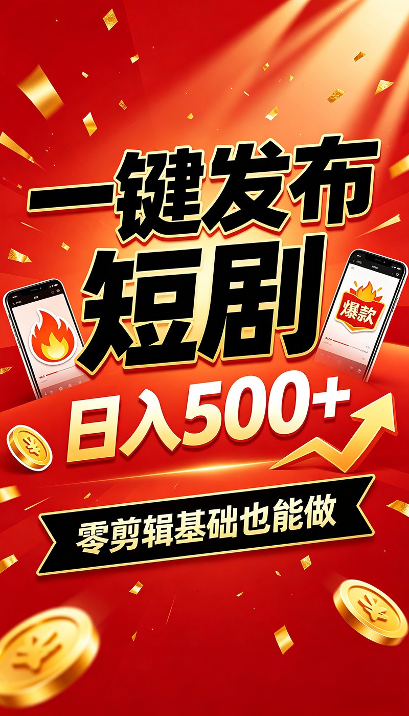 快手短剧一键发布,不用剪辑操作简单,副业日入500+。空闲时间轻松赚收益-巅峰研习社