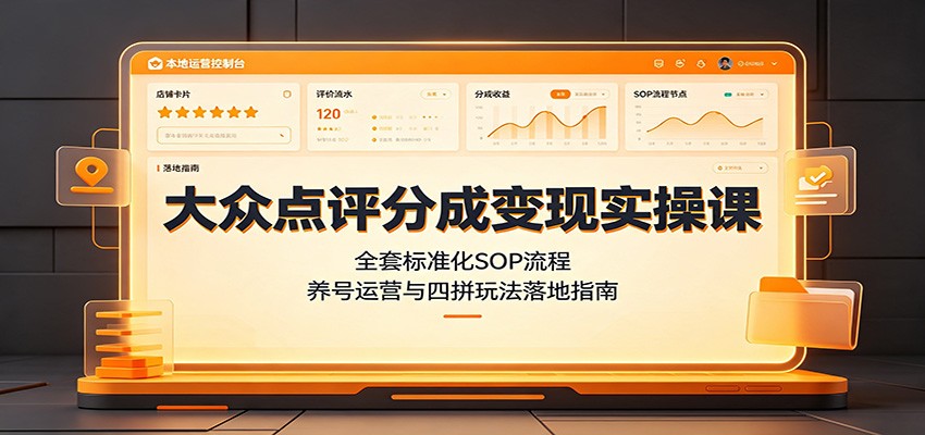 大众点评分成变现实操课:全套标准化SOP流程,养号运营与四拼玩法落地指南-巅峰研习社