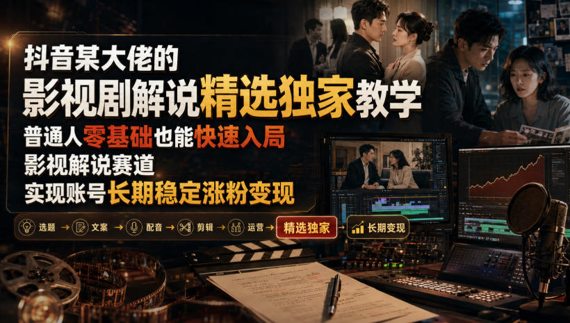 抖音某大佬的影视剧解说精选独家教学,普通人零基础也能快速入局影视解说赛道,实现账号长期稳定变现-巅峰研习社