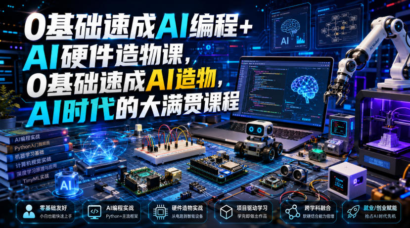 0基础速成AI编程+AI硬件造物课，0基础速成AI造物，AI时代的大满贯课程-巅峰研习社