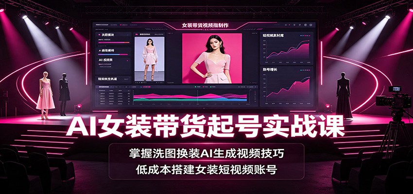 AI女装带货起号实战课：掌握洗图换装AI生成视频技巧，低成本搭建女装短视频账号-巅峰研习社