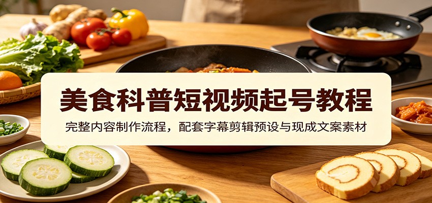 美食科普短视频起号教程：完整内容制作流程，配套字幕剪辑预设与现成文案素材-巅峰研习社
