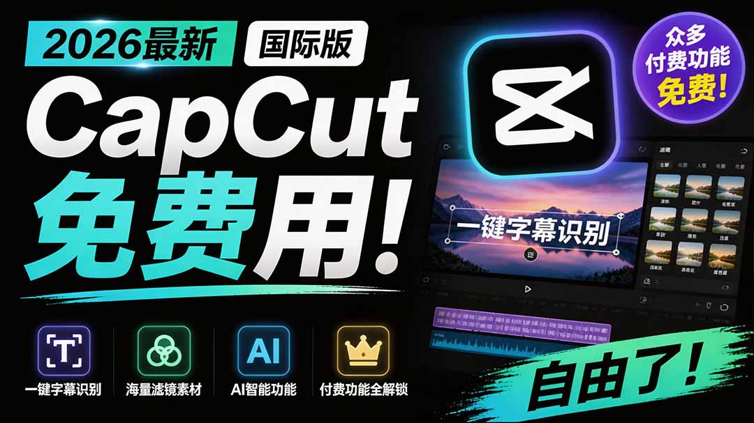2026最新国际版剪映！CapCut 众多付费功能免费用，一键字幕识别 / 滤镜素材 / AI智能功能自由了 CapCut-巅峰研习社