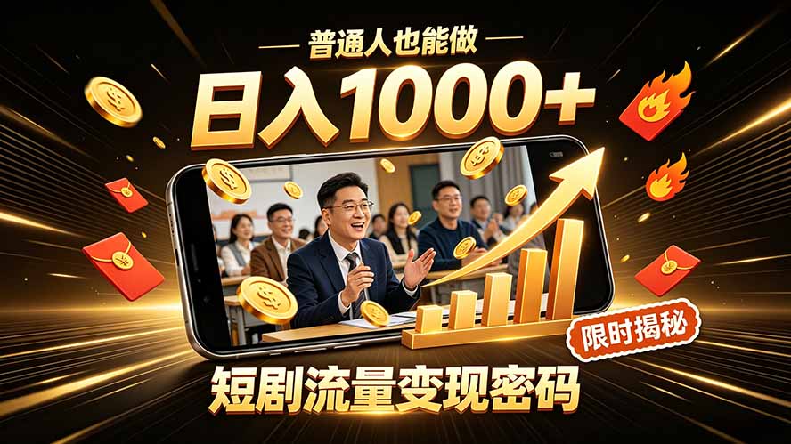 一部手机做短剧分发，不用真人出镜、不用拍摄剧本，快手流量变现日赚千元-巅峰研习社