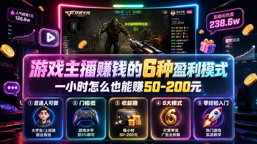 付费文章：游戏主播赚钱的6种盈利模式，一小时怎么也能赚50-200元-巅峰研习社