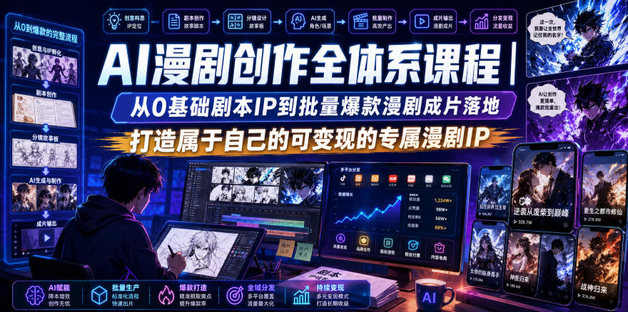 AI漫剧创作全体系课程|从0基础剧本IP到批量爆款漫剧成片落地,打造属于自己的可变现的专属漫剧IP-巅峰研习社