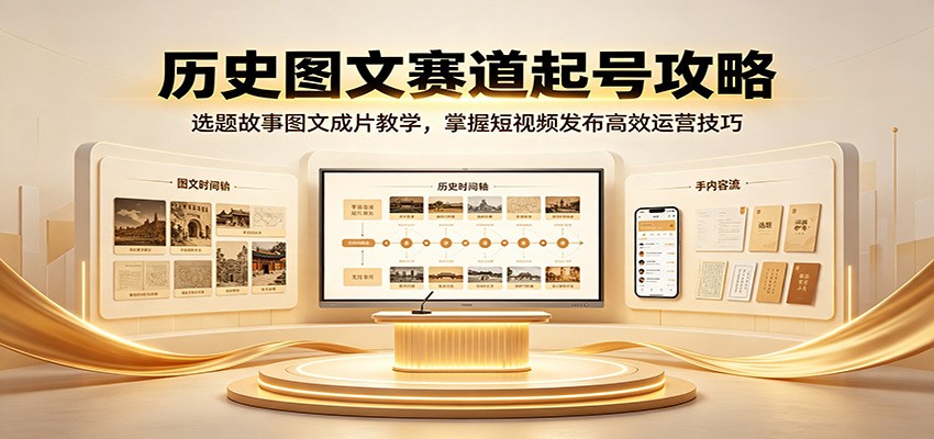 历史图文赛道起号攻略：选题故事图文成片教学，掌握短视频发布高效运营技巧-巅峰研习社