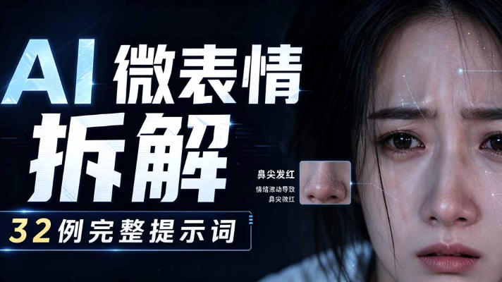 AI微表情拆解提示词合集,精准调控AI角色表情,可直接复用,0基础也能调出影视级表情变化-巅峰研习社