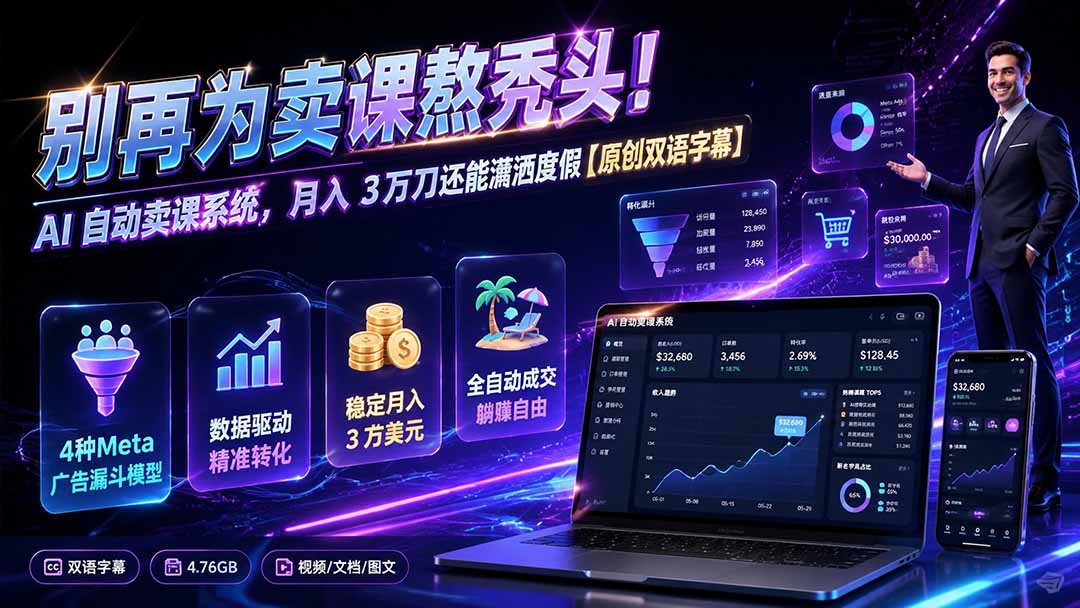 别再为卖课熬秃头！AI 自动卖课系统，月入 3 万刀还能潇洒度假【原创双语字幕】-巅峰研习社