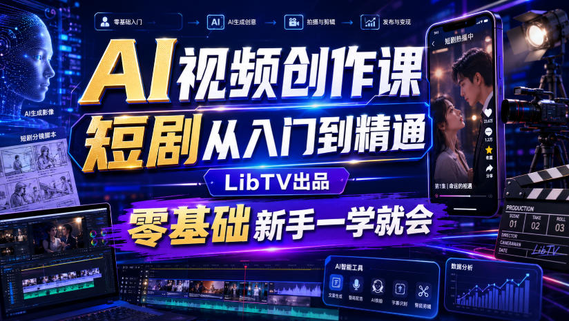 AI视频创作课，短剧从入门到精通，LibTV出品，零基础新手一学就会-巅峰研习社