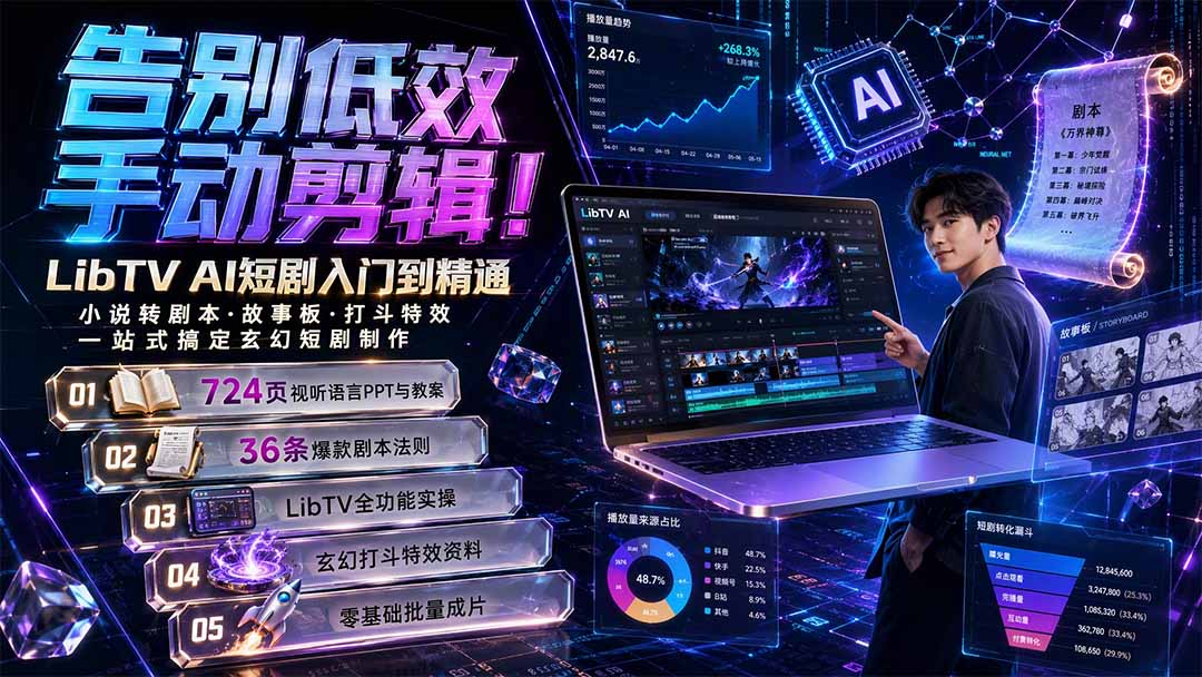 告别低效手动剪辑！LibTV AI短剧入门到精通，小说转剧本方法，故事板打斗特效一站式搞定玄幻短剧制作-巅峰研习社