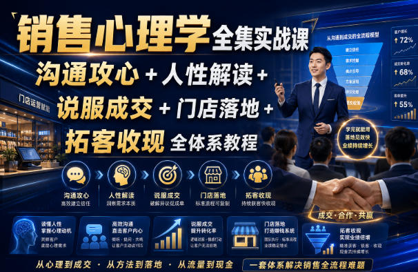 销售心理学全集实战课|沟通攻心+人性解读+说服成交+门店落地+拓客收现全体系教程-巅峰研习社