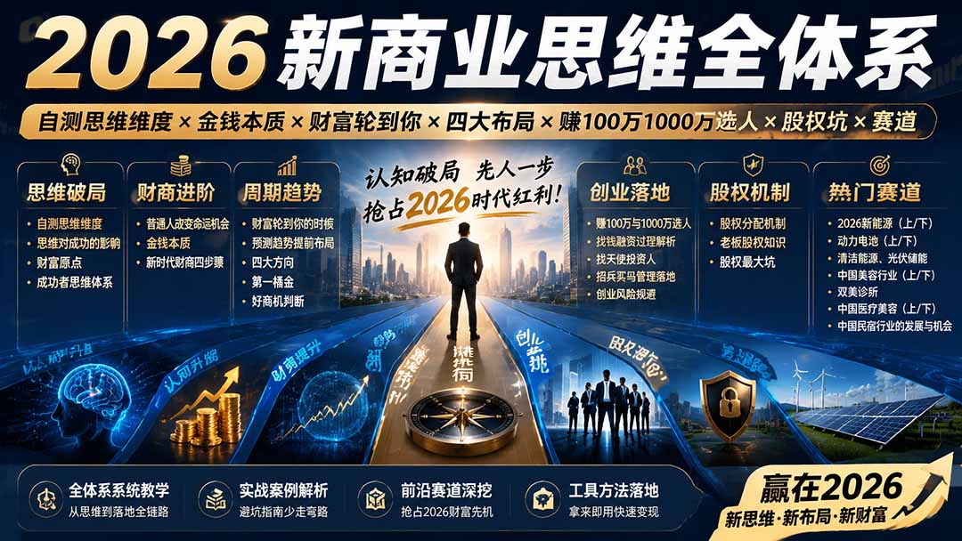 2026新商业思维全体系：自测思维维度×金钱本质×财富轮到你×四大布局×赚100万1000万选人×股权坑×赛道-巅峰研习社