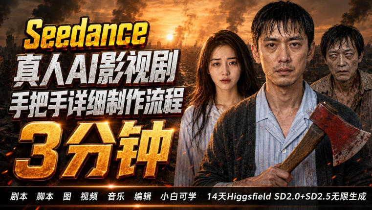 3分钟真人AI影视剧怎么做？SD 2.0手把手完整制作流程｜Higgsfield 14天SD 2.0/2.5无限生成-巅峰研习社
