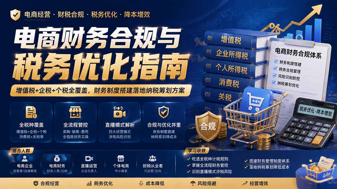 电商财务合规与税务优化指南：增值税+企税+个税全覆盖，财务制度搭建落地纳税筹划方案-巅峰研习社