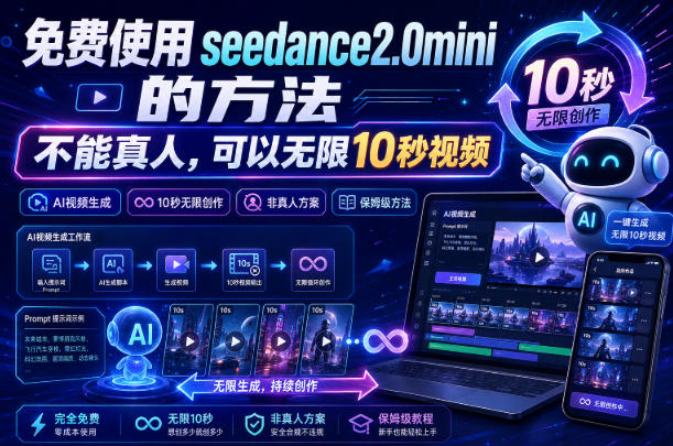 免费使用seedance2.0mini的方法,不能真人,可以无限10秒视频,9图+3音频参考-巅峰研习社