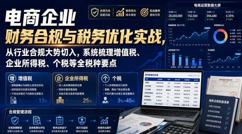 电商企业财务合规与税务优化实战，从行业合规大势切入，系统梳理增值税、企业所得税、个税等全税种要点-巅峰研习社
