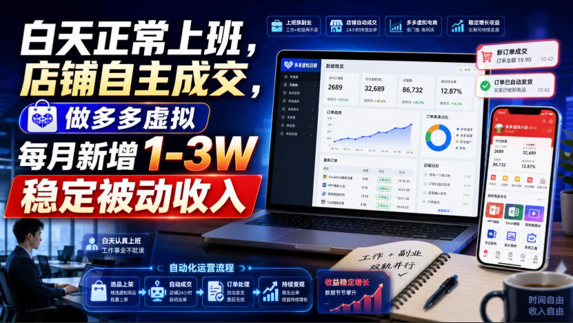 白天正常上班,店铺自主成交,做多多虚拟每月新增1-3W稳定被动收入【揭秘】-巅峰研习社