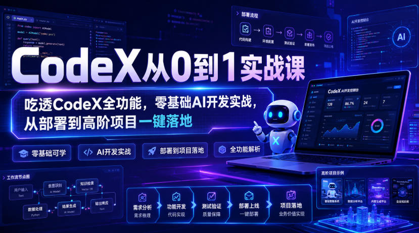 CodeX从0到1实战课，吃透CodeX全功能，零基础AI开发实战，从部署到高阶项目一键落地-巅峰研习社