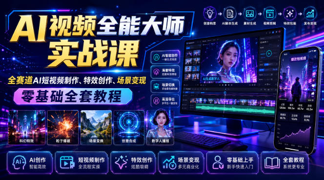 AI视频全能大师实战课|全赛道AI短视频制作、特效创作、场景变现零基础全套教程-巅峰研习社