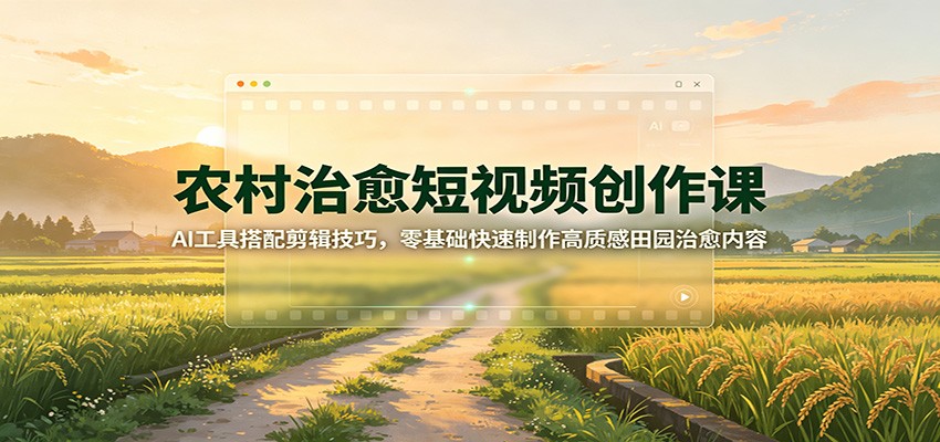 农村治愈短视频创作课:AI工具搭配剪辑技巧,零基础快速制作高质感田园治愈内容-巅峰研习社