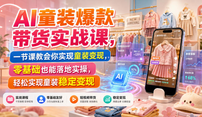 AI童装爆款带货实战课,一节课教会你实现童装变现,零基础也能落地实操-巅峰研习社