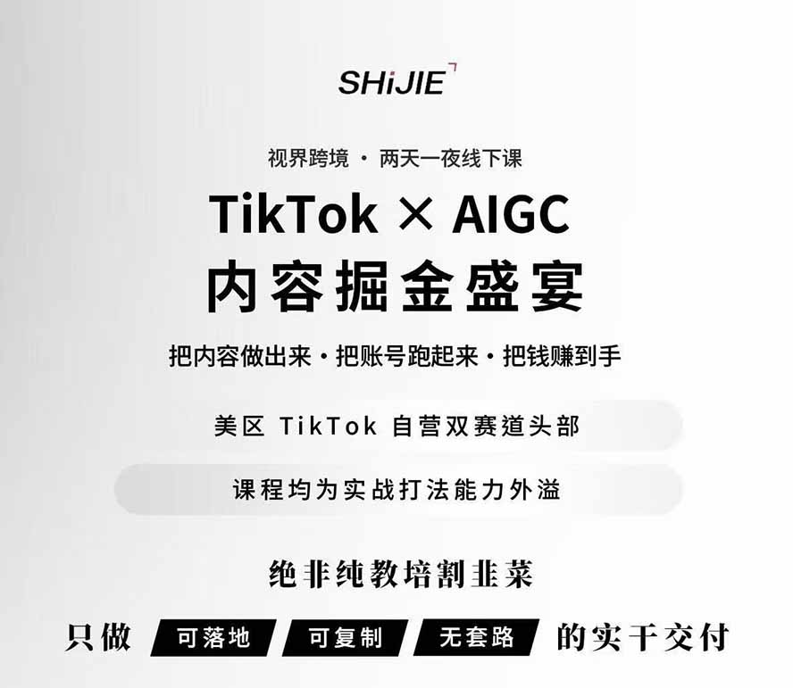 图片[1]-AIGC×TikTok美区短视频带货线下课；两天一夜完整回放，12小时高清视频收录头部操盘手全流程教学-巅峰研习社