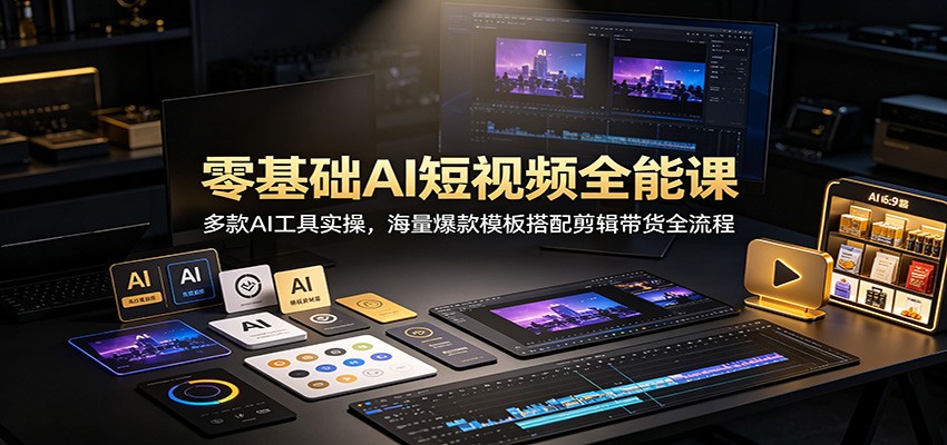 零基础AI短视频全能课:多款AI工具实操,海量爆款模板搭配剪辑带货全流程-巅峰研习社