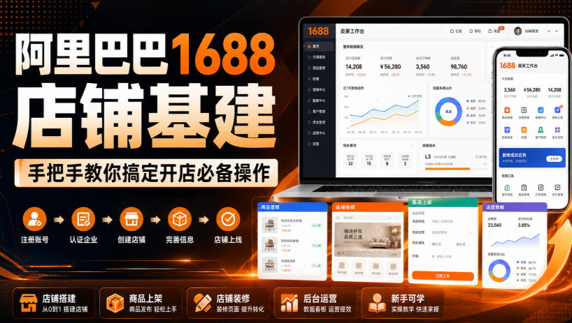 阿里巴巴1688店铺基建,手把手教你搞定开店必备操作(更新8月)-巅峰研习社