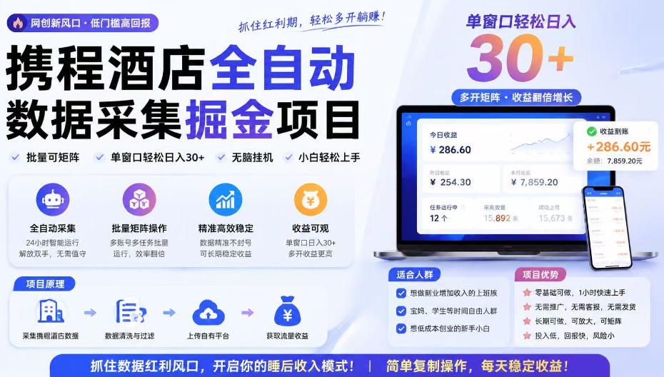 携程酒店采集挂G项目,批量可矩阵,单机轻松日入300+,开启你的睡后收入模式!【揭秘】-巅峰研习社