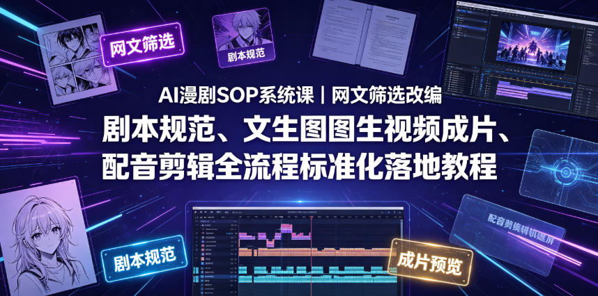 AI漫剧SOP系统课|网文筛选改编、剧本规范、文生图图生视频成片、配音剪辑全流程标准化落地教程(更新0810)-巅峰研习社