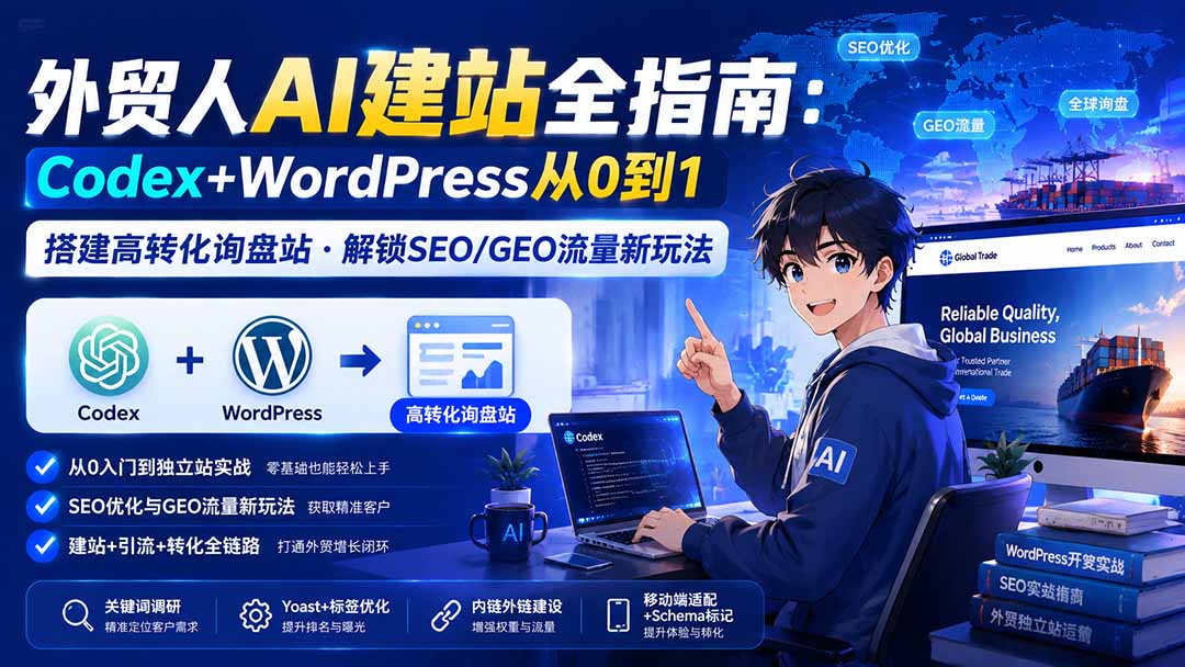 外贸人AI建站全指南:Codex+WordPress从0到1·搭建高转化询盘站·解锁SEO/GEO流量新玩法-更新-巅峰研习社