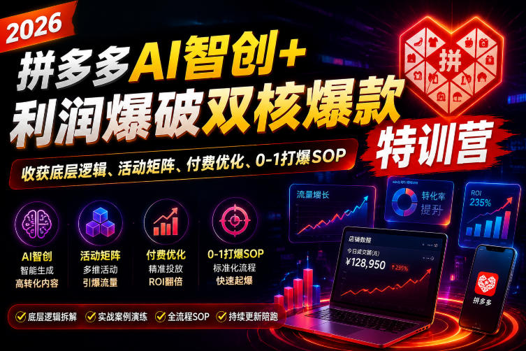 2026拼多多AI智创+利润爆破双核爆款特训营,收获底层逻辑、活动矩阵、付费优化、0-1打爆SOP(更新0810)-巅峰研习社