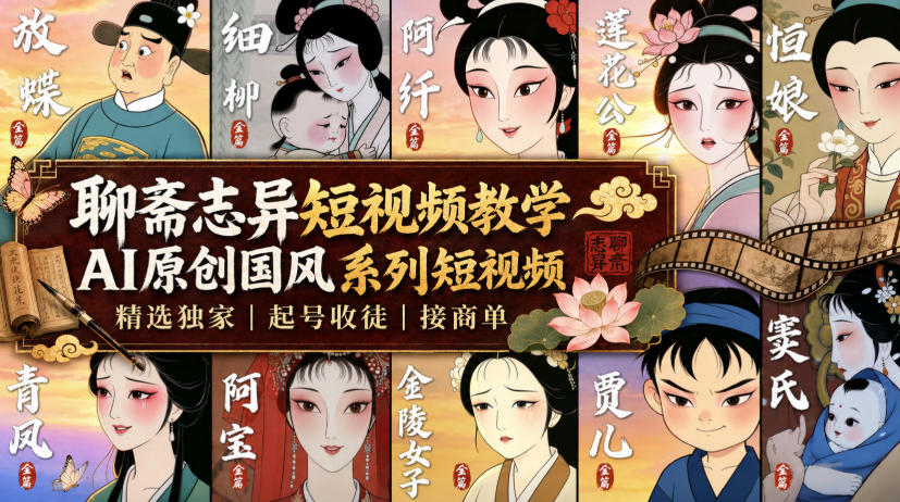 聊斋志异短视频教学,AI原创国风系列短视频,精选独家丨起号收徒丨接商单-巅峰研习社