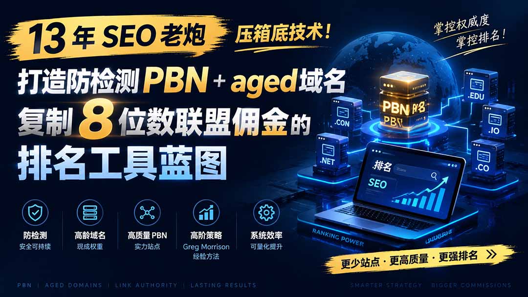 13 年 SEO 老炮压箱底技术！打造防检测 PBN+aged 域名，复制 8 位数联盟佣金的排名工具蓝图【原创双语字幕】-巅峰研习社