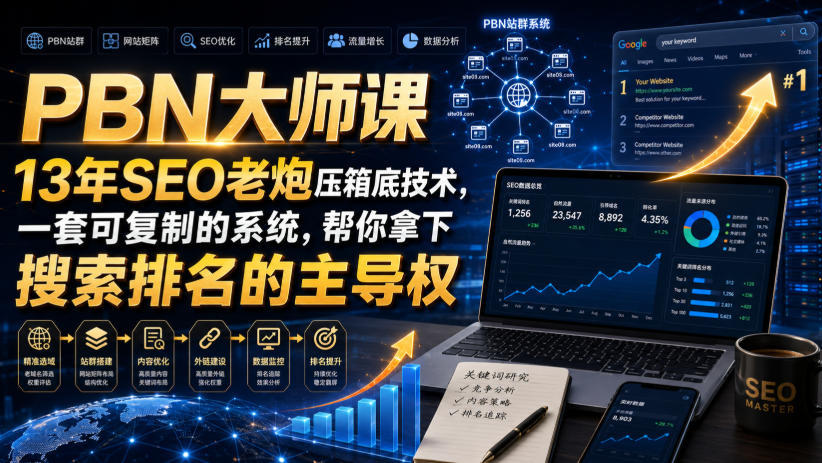 PBN大师课13年SEO老炮压箱底技术，一套可复制的系统，帮你拿下搜索排名的主导权【原创双语字幕】-巅峰研习社