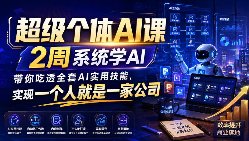 超级个体AI课，2周系统学AI，带你吃透全套AI实用技能，实现一个人就是一家公司-巅峰研习社