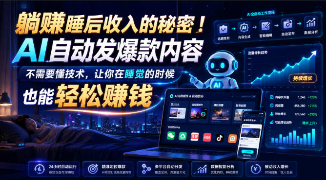 躺賺睡后收入的秘密!AI自动发爆款内容,不需要懂技术,让你在睡觉的时候也能轻松賺钱【原创双语字幕】-巅峰研习社