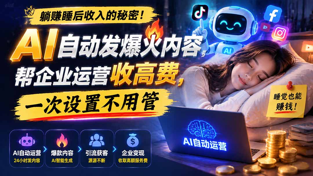 躺赚睡后收入的秘密！AI 自动发爆火内容，帮企业运营收高费，一次设置不用管【原创双语字幕】-巅峰研习社