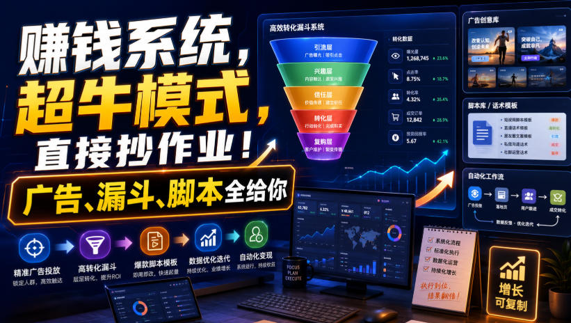 賺钱系统，超牛模式，直接抄作业！广告、漏斗、脚本全给你【原创双语字幕】-巅峰研习社