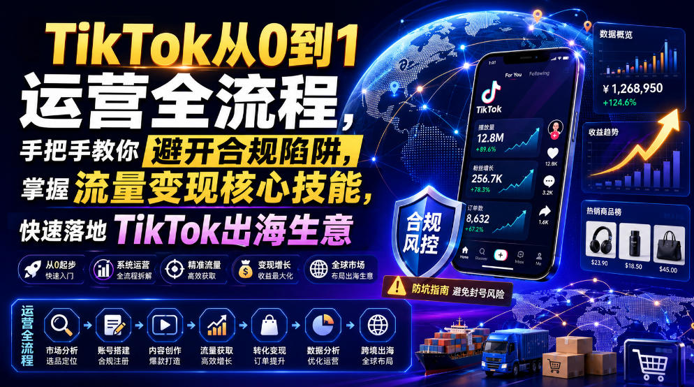 TikTok从0到1运营全流程，手把手教你避开合规陷阱，掌握流量变现核心技能，快速落地TikTok出海生意(更新8月)-巅峰研习社