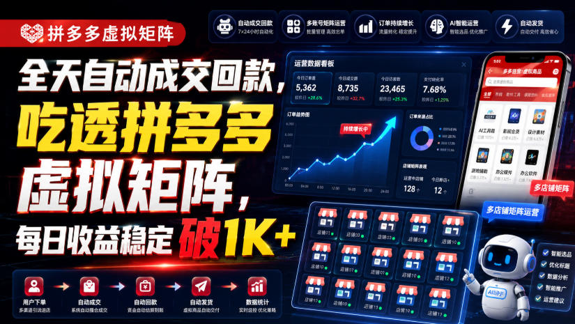 全天自动成交回款,吃透拼多多虚拟矩阵,每日收益稳定破1K+【揭秘】-巅峰研习社