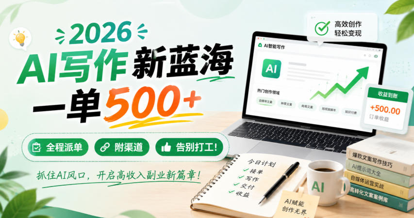 2026 AI写作新蓝海,一单500+,全程派单,附渠道,告别打工!【揭秘】-巅峰研习社