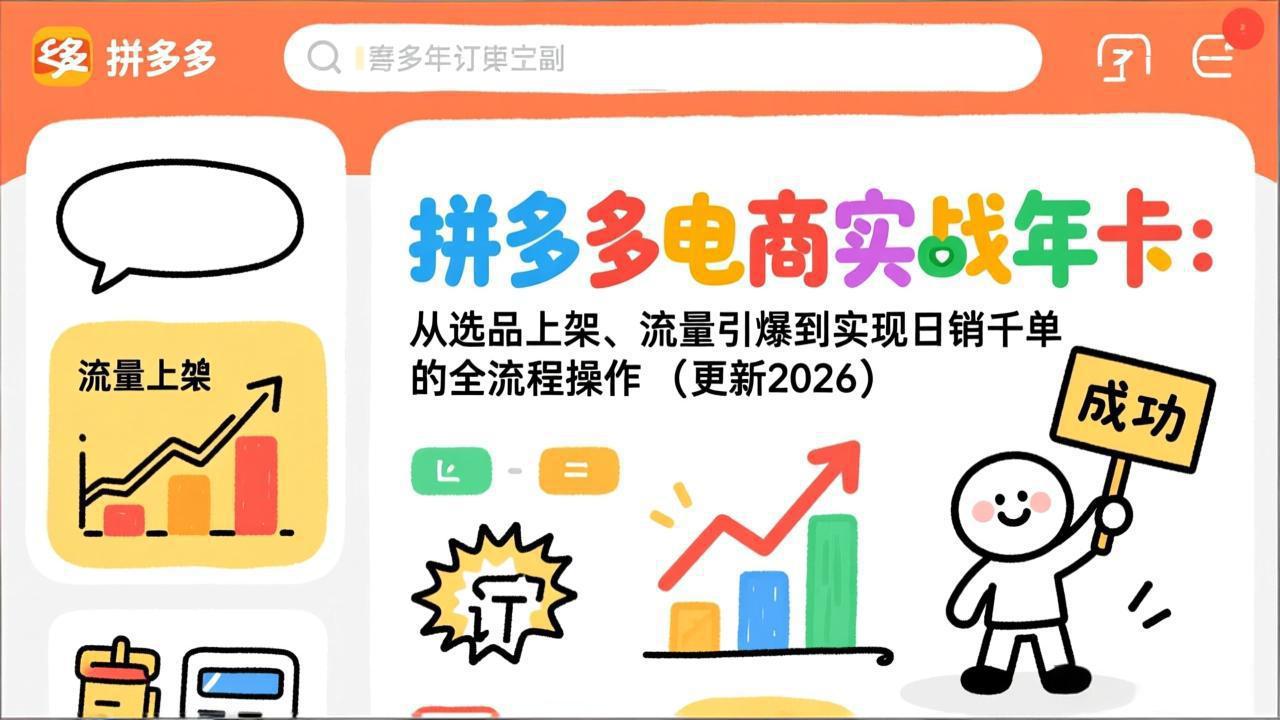 拼多多电商实战年卡:从选品上架、流量引爆到实现日销千单的全流程操作(更新2026年8月-巅峰研习社