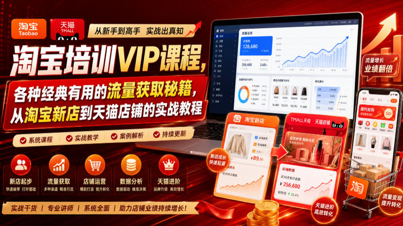 淘宝培训VIP课程,各种经典有用的流量获取秘籍,从淘宝新店到天猫店铺的实战教程(更新08月12日)-巅峰研习社