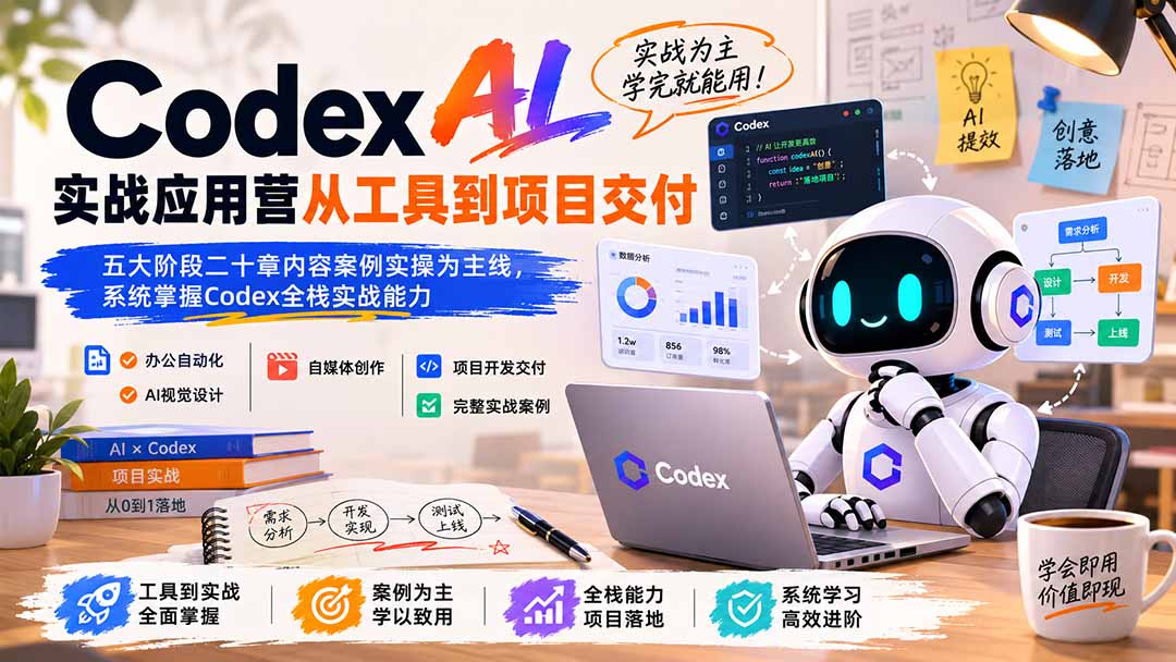 Codex AI实战应用营从工具到项目交付;五大阶段二十章内容案例实操为主线,系统掌握Codex全栈实战能力-巅峰研习社