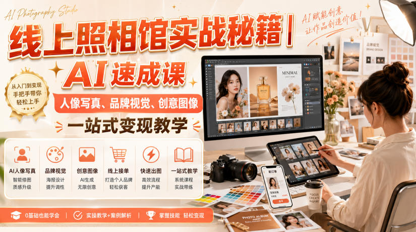 线上照相馆实战秘籍｜AI速成课，人像写真、品牌视觉、创意图像一站式变现教学-巅峰研习社